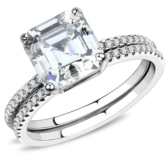 Womens Rings High polished (no plating) 316L Stainless Steel Ring with Cubic in Clear DA065