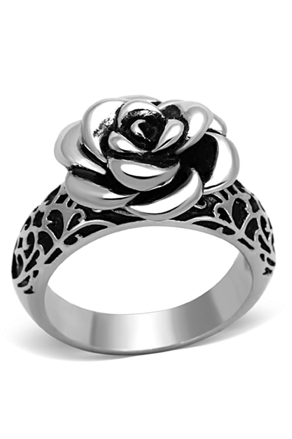 Womens Rings High polished (no plating) 316L Stainless Steel Ring with Epoxy in Jet TK1217