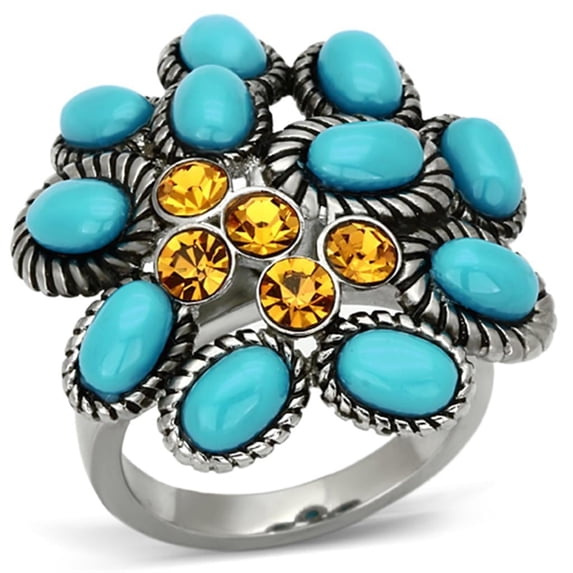 Womens Rings High polished (no plating) 316L Stainless Steel Ring with Stone in Turquoise TK1150