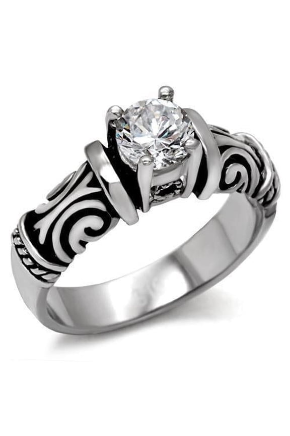 Womens Rings High polished (no plating) 316L Stainless Steel Ring with Synthetic Pearl in Aurora Borealis (Rainbow Effect) TK090