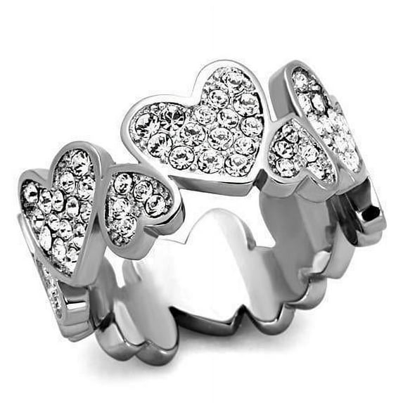Womens Rings High polished (no plating) 316L Stainless Steel Ring with Top Grade Crystal in Clear TK1443