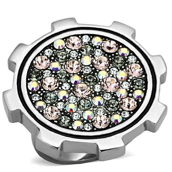 Womens Rings High polished (no plating) 316L Stainless Steel Ring with Top Grade Crystal in Multi Color TK1113