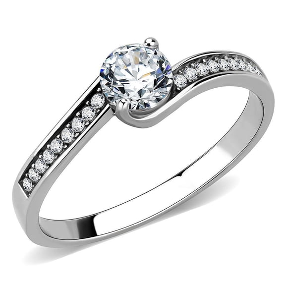 Womens Rings High polished (no plating) Stainless Steel Ring with AAA Grade CZ in Clear DA233