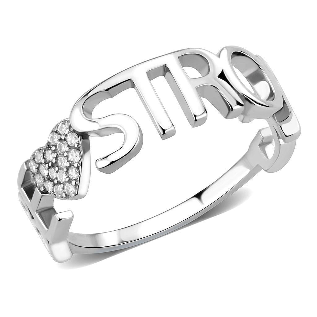 Womens Rings High polished (no plating) Stainless Steel Ring with AAA Grade CZ in Clear DA356