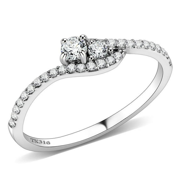 Womens Rings High polished (no plating) Stainless Steel Ring with AAA Grade CZ in Clear DA382