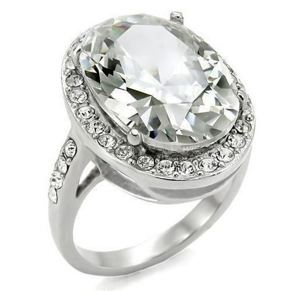 Womens Rings High polished (no plating) Stainless Steel Ring with AAA Grade CZ in Clear TK010