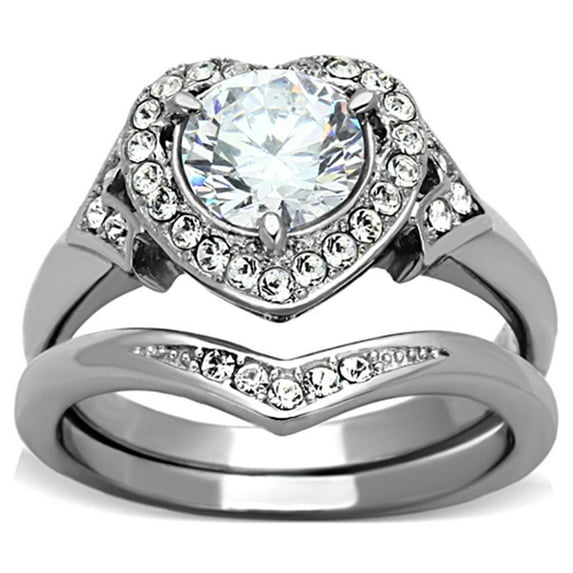 Womens Rings High polished (no plating) Stainless Steel Ring with AAA Grade CZ in Clear TK1087