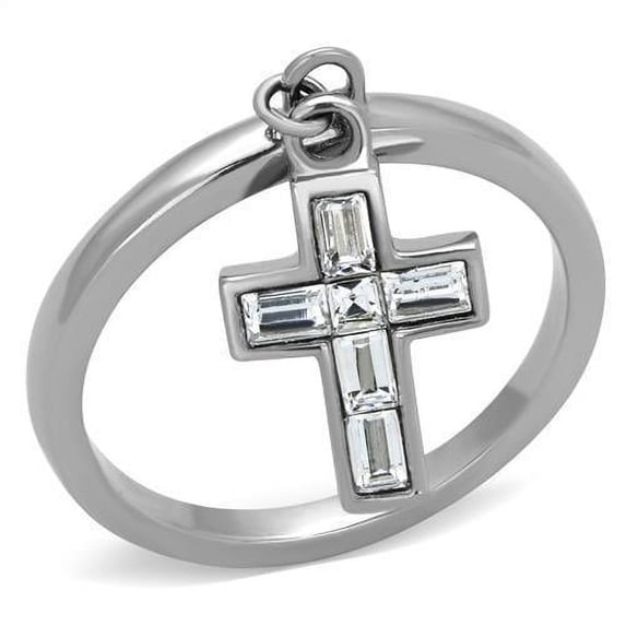 Womens Rings High polished (no plating) Stainless Steel Ring with AAA Grade CZ in Clear TK1438