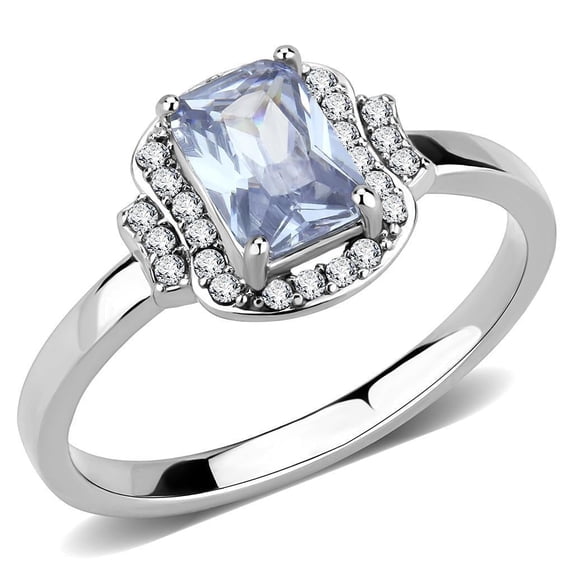 Womens Rings High polished (no plating) Stainless Steel Ring with AAA Grade CZ in Light Amethyst DA246