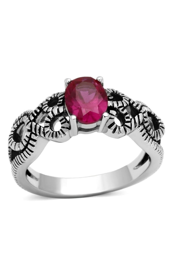 Womens Rings High polished (no plating) Stainless Steel Ring with AAA Grade CZ in Ruby TK1112