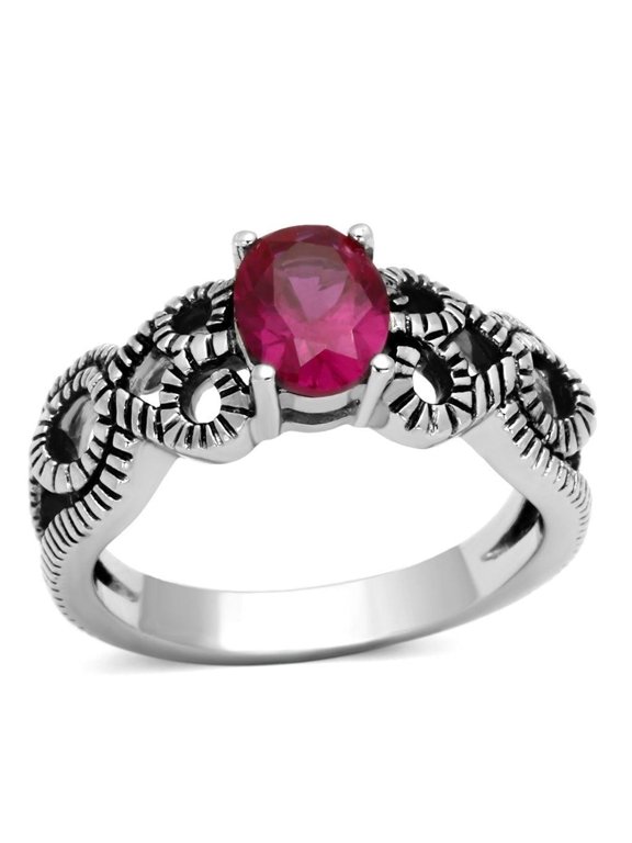 Womens Rings High polished (no plating) Stainless Steel Ring with AAA Grade CZ in Ruby TK1112