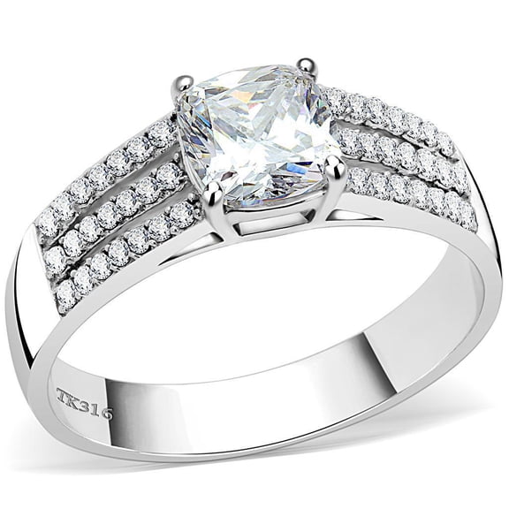 Womens Rings High polished (no plating) Stainless Steel Ring with Cubic in Clear DA020