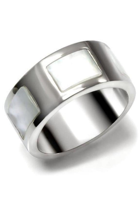 Womens Rings High polished (no plating) Stainless Steel Ring with Precious Stone Conch in White TK043
