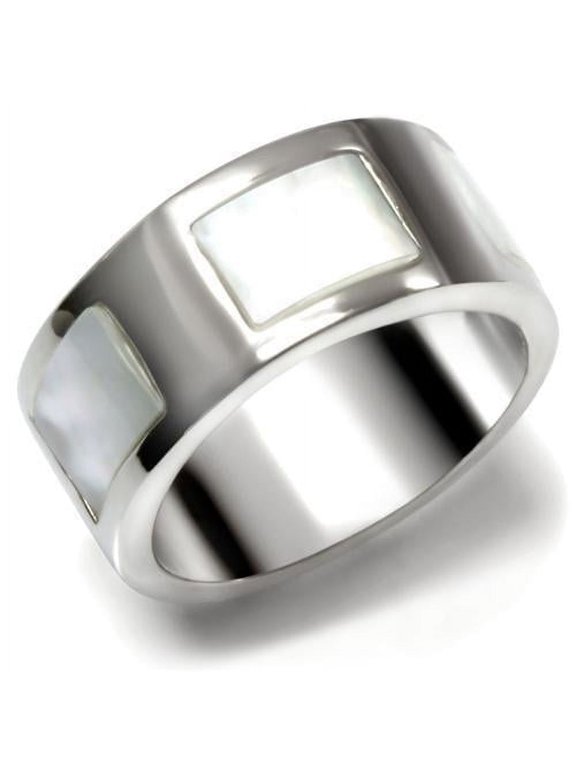 Womens Rings High polished (no plating) Stainless Steel Ring with Precious Stone Conch in White TK043