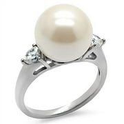 WOMENS RINGS BY ERIK RAYO Womens Rings High polished (no plating) Stainless Steel Ring with Synthetic Pearl in Aurora Borealis (Rainbow Effect) TK090