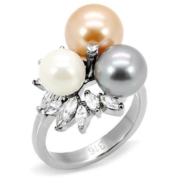 Womens Rings High polished (no plating) Stainless Steel Ring with Synthetic Pearl in Multi Color TK114
