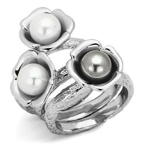 Womens Rings High polished (no plating) 316L Stainless Steel Ring with Synthetic Pearl in Multi Color TK1449