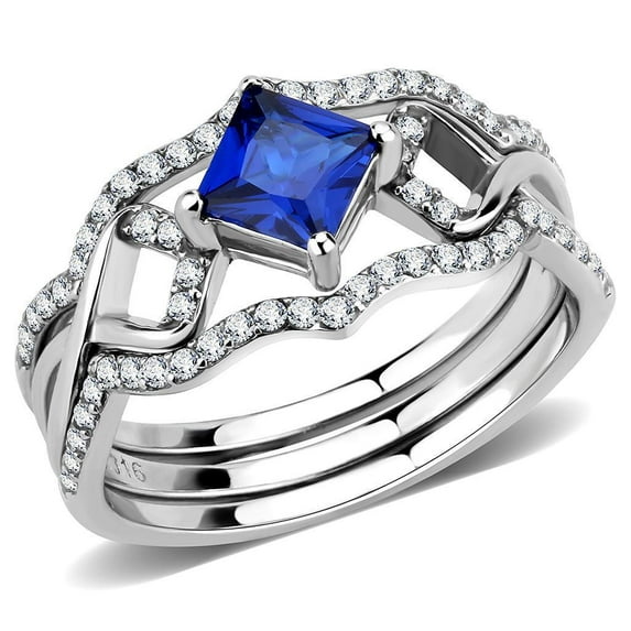 Womens Rings High polished (no plating) Stainless Steel Ring with Synthetic Spinel in London Blue DA272
