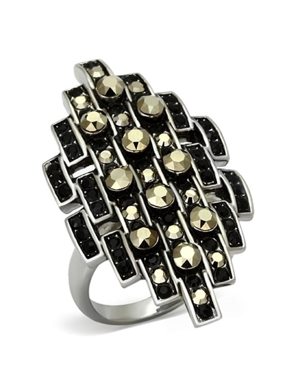 Womens Rings High polished (no plating) Stainless Steel Ring with Top Grade Crystal in Jet TK1136