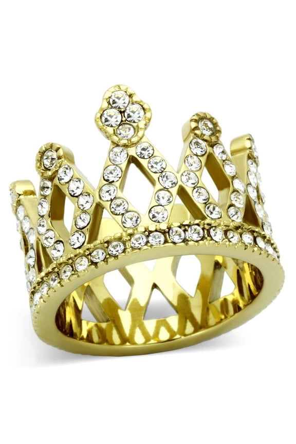 Womens Rings IP Gold(Ion Plating) 316L Stainless Steel Ring with Top Grade Crystal in Clear Julia TK1109