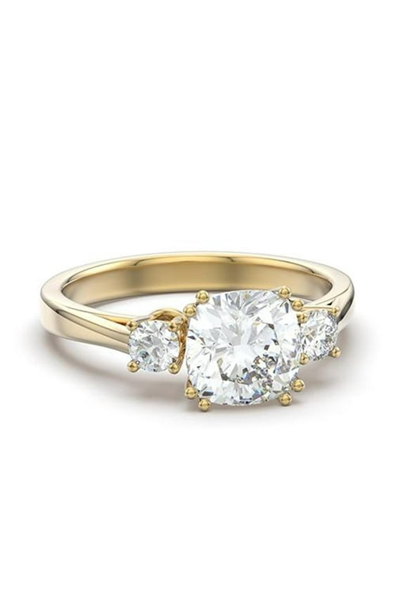 Womens Rings Round Gold Stainless Steel Ring with AAA Grade CZ Diamond in Clear