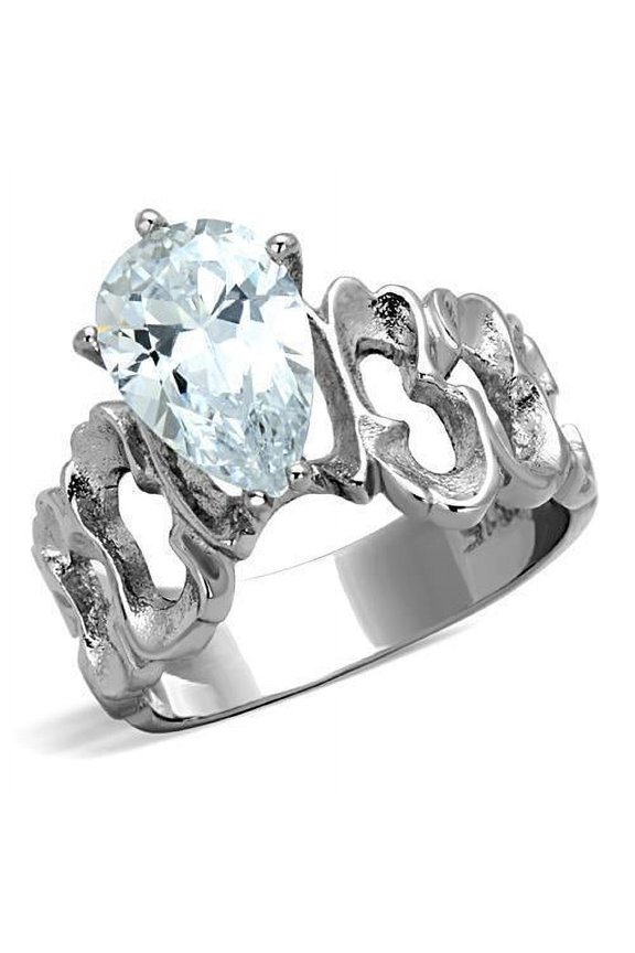 Womens Rings Silver Design Stainless Steel Ring with AAA Grade CZ in Clear
