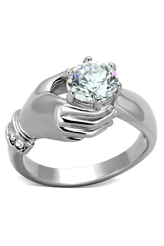 Womens Rings Silver Hand Diamond Stainless Steel Ring with AAA Grade CZ in Clear