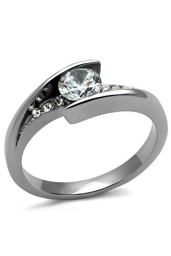 Womens Rings Silver Round Channel Stainless Steel Ring with AAA Grade CZ in Clear