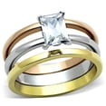thumbnail image 1 of Womens Rings Three Tone IP Gold & IP Rose Gold & High Polished) Stainless Steel Ring with AAA Grade CZ in Clear TK1282, 1 of 4