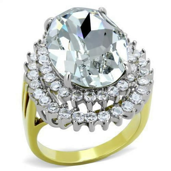 Womens Rings Two-Tone IP Gold (Ion Plating) 316L Stainless Steel Ring with Top Grade Crystal in Clear TK1894