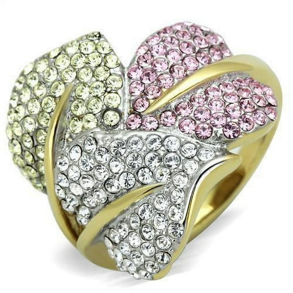Womens Rings Two-Tone IP Gold (Ion Plating) 316L Stainless Steel Ring with Top Grade Crystal in Multi Color TK1441
