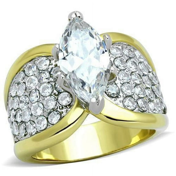 Womens Rings Two-Tone IP Gold (Ion Plating) Stainless Steel Ring with AAA Grade CZ in Clear TK1548
