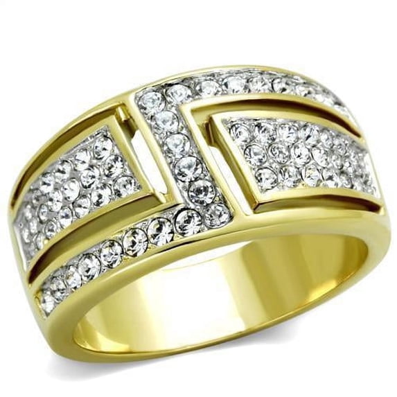 Womens Rings Two-Tone IP Gold (Ion Plating) Stainless Steel Ring with Top Grade Crystal in Clear TK1845
