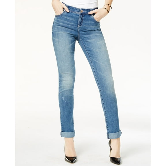Womens Ripped Boyfriend Jeans Mid-Indigo 2