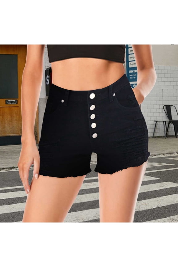 Womens Ripped Denim Shorts Mid Rise Body Enhancing Cutoff Distressed Jeans