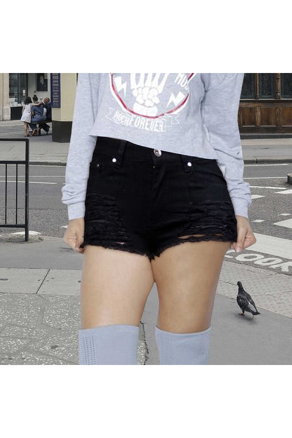 Womens Ripped Denim Shorts Mid Rise Body Enhancing Cutoff Distressed Jeans