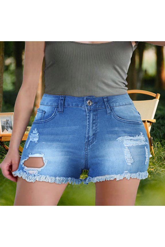 Womens Ripped Denim Shorts Mid Rise Body Enhancing Distressed Short Jeans
