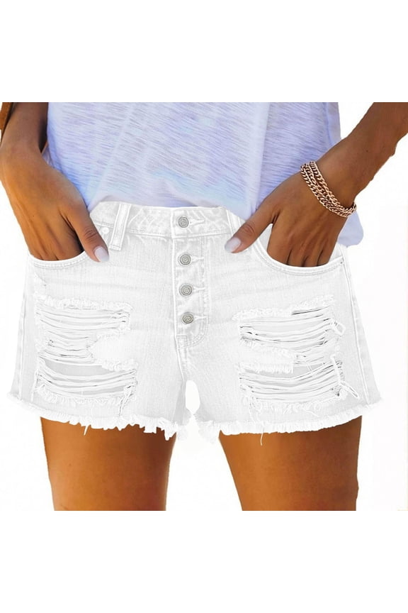 Womens Ripped Denim Shorts Summer High Rise Frayed Hem Cut Off Short Jeans 2026 Trendy Button Distressed Hot Jorts