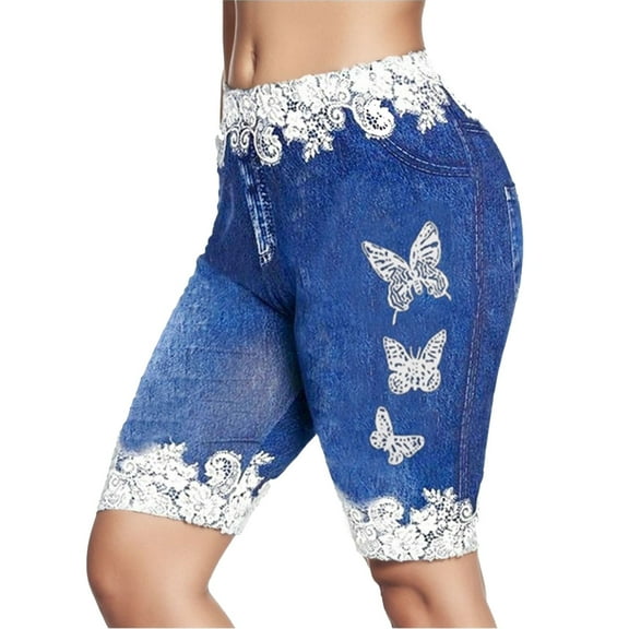 Womens Ripped Jeans Shorts 2025 Summer Butter Fly Print Jean Jeggings Size Denim Plus Pants Plus Pants Trendy Casual Shorts S-3XL