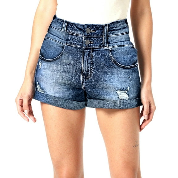 Womens Ripped Jeans Shorts 2025 Summer Denim Distressed Hem Casual Jean Double Button Spring Vacation Loose High Waisted Short S-2XL