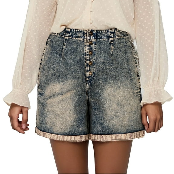 Womens Ripped Jeans Shorts 2025 Summer Folded Hem Jean Button Fly High Waisted Denim Casual Wide Leg Pants Flowy Shorts with Pockets S-XL