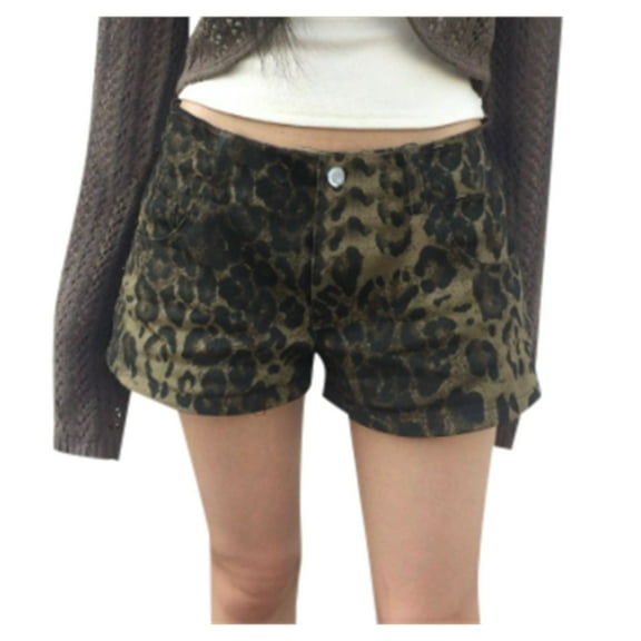 Womens Ripped Jeans Shorts 2025 Summer Post Leopard Print Denim Low Rise Festival Hotpants for Flowy Shorts XS-2XL