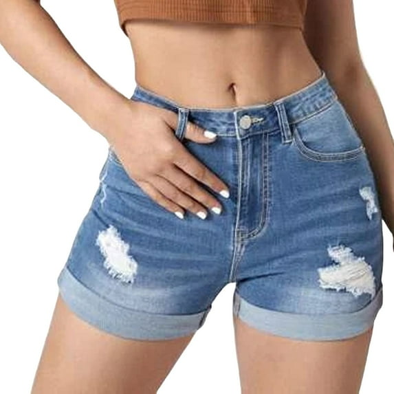 Womens Ripped Jeans Shorts Casual Rhinestone Denim Mid Waist Ripped Hem Tessles Stretchy Jean Summer Flowy Shorts with Pockets S-2XL