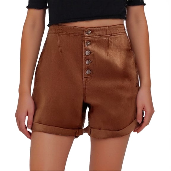 Womens Ripped Jeans Shorts Stretchy Folded Hem Jean Button Fly Denim Summer Casual Wide Leg Pants Loose High Waisted Short with Pockets S-XL