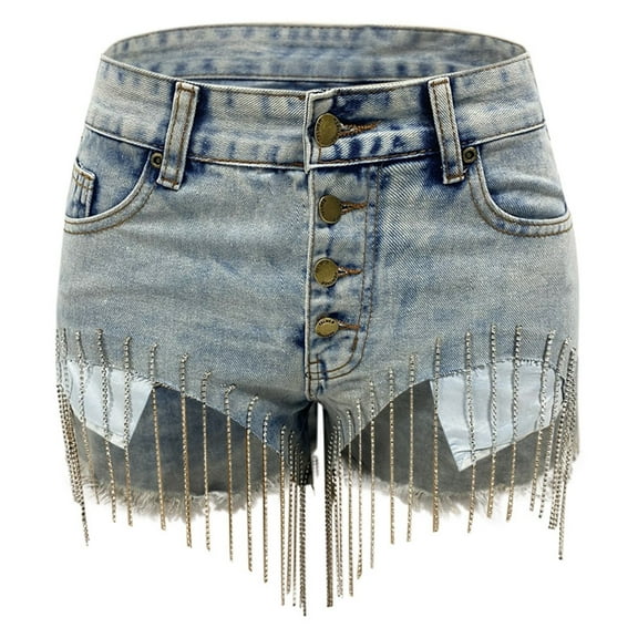 Womens Ripped Jeans Shorts Stretchy Sexy Denim Causal Tassel Ultra Pants Summer Flowy Shorts S-XL