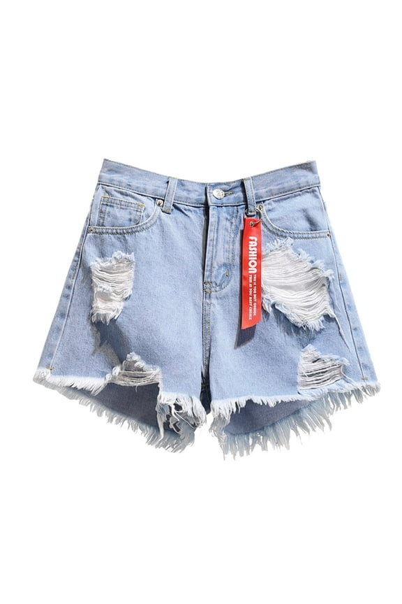 Womens Ripped Jeans Shorts Stretchy Summertime Loose Wide Legged Pants Light Color Solid Color Show Thin Sexy Denim Trendy Casual Shorts S-2XL