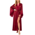 thumbnail image 1 of Womens Robe, AMITOFO Silky Satin Kimono Robe for Women with Lace Trim Long Lightweight Floor-Length Elegant Getting Ready Robe for Bride, Burgundy, 1 of 8