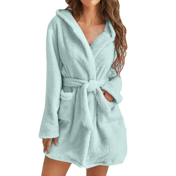 Womens Robe Hooded Lightweight Soft Short Flannel Bathrobe Green 3XL