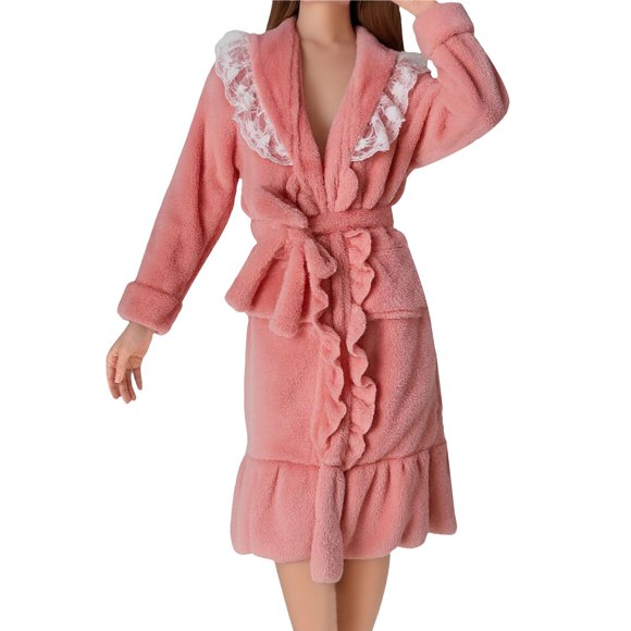 Womens Robe, Hugcore Women's Hooded Fleece Towelling Dressing Gown Women's Bathrobe Lightweight Sauna Gown House Coat Long Bathrobe Plush Plush Robes for Women Pink S