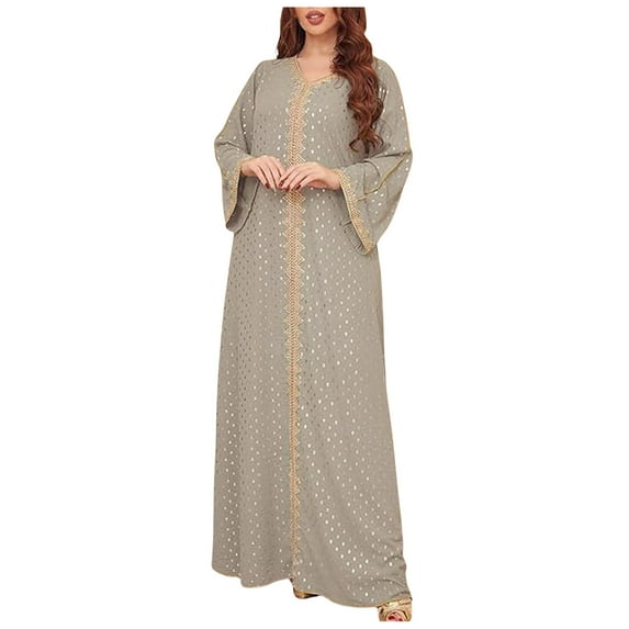 Womens Robe Lady's Gold Stamped Gown Shower Robe Grey L